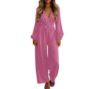 Generisch Mono largo para mujer, traje de pantalón elegante, de manga corta, cuello redondo, con cinturón, traje de ocio, pierna ancha, informal, parte superior y cintura alta, traje de negocios, 01