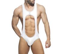 Generisch Mono masculino color sólido tanga hueca ropa interior diseño camisola, Blanco, XXL