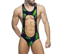 Generisch Mono masculino color sólido tanga hueca ropa interior diseño camisola, verde, XL
