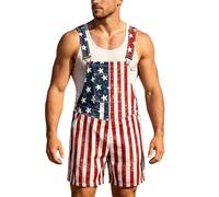 Generisch Mono para hombre con estampado de bandera, mono patriótico para fin de semana informal, con tirantes ajustables, ajuste cómodo, rojo, XXL