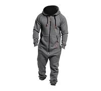 Generisch Mono para hombre de algodón con capucha y bolsillos, chándal con cremallera, traje de ocio, traje de casa, traje de cuerpo completo para otoño e invierno, gris, M