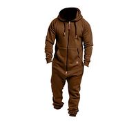 Generisch Mono para hombre de algodón con capucha y bolsillos, chándal con cremallera, traje de ocio, traje de casa, traje de cuerpo completo para otoño e invierno, café, M