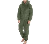 Generisch Mono para hombre, de forro polar, con bolsillos y cordón, con cremallera, suave, traje de cuerpo entero, monocolor, suelto, con capucha, para invierno, cálido, O Ejército Verde, S