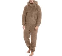 Generisch Mono para hombre, de forro polar, con bolsillos y cordón, con cremallera, suave, traje de cuerpo entero, monocolor, suelto, con capucha, para invierno, cálido, O Khaki, M