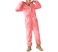 Generisch Mono para hombre y mujer, de terciopelo de doble cara, pijamas largos de peluche, para invierno, cálido, para parejas, con cremallera y bolsillos, forro polar, talla única, O rosa., XXXXXL