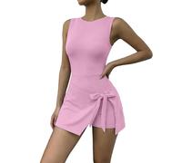 Generisch Mono para mujer 2 en 1, pantalones de yoga ligeros, suaves, transpirables, línea A, sin mangas, body delgado, para fitness, traje de verano, con falda, Estilo/h05 rosa, S