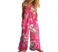 Generisch Mono para mujer con corte sin mangas y bolsillos prácticos, ajuste holgado para un aspecto cómodo con tirantes, ideal para el día a día, ocio, viajes, playa y verano, A12-Hot Pink, XXL