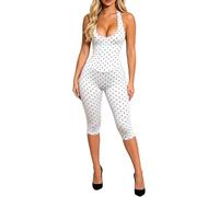Generisch Mono para mujer con cuello punteado, corsé con cremallera en los puños, versátil para el día a día, oficina, vacaciones, verano, diseño que realza la figura, Blanco, M