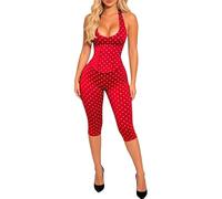 Generisch Mono para mujer con cuello punteado, corsé con cremallera en los puños, versátil para el día a día, oficina, vacaciones, verano, diseño que realza la figura, rojo, M