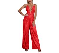 Generisch Mono para mujer con lentejuelas, sexy, mono, festivo, sin mangas, para cóctel, elegante, con purpurina, para fiestas, calle, rojo, S