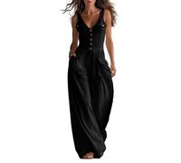 Generisch Mono para mujer de pierna ancha, sin mangas, cuello en V, estrecho, plisado, de cintura alta, mono holgado, traje de pantalón Y2K, traje de pantalón liso, informal, traje de cuerpo completo