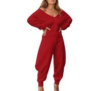 Generisch Mono para mujer de un solo color Lanagrm, pelele profundo con cuello de pico, una pieza, informal, tallas grandes, traje de pantalón grande, cómodo mono deportivo a la moda