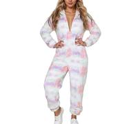 Generisch Mono para mujer, de una pieza, de forro polar, para invierno, cálido, de peluche, con estampado de leopardo, con capucha, azul claro, S