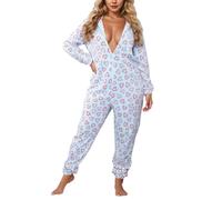 Generisch Mono para mujer, de una pieza, de forro polar, para invierno, cálido, de peluche, con estampado de leopardo, con capucha, 01 azul claro., M