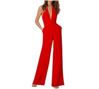 Generisch Mono para mujer, elegante, de verano, con bolsillos, mono para mujer, elegante, deportivo, rojo, L