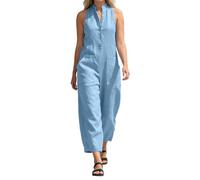 Generisch Mono para mujer, elegante, de verano, largo, sin mangas, cuello en V, mono de pierna ancha, mono de un solo color, mono de una pieza, azul, M