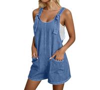 Generisch Mono para mujer, elegante, peto, verano, corto, holgado, vaquero, pantalón de pierna ancha, sin mangas, de una pieza, de moda, de trabajo, playsuit, azul, M