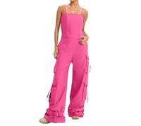 Generisch Mono para mujer, elegante, sin mangas, de verano, largo, holgado, tallas grandes, con múltiples bolsillos, para bodas, fiestas y fiestas, rojo, M