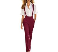 Generisch Mono para mujer elegante y profesional con tirantes elegantes, peto de negocios con cintura alta, mono elegante para oficina y ocasiones formales, Style_w05 Rojo, M