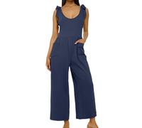 Generisch Mono para mujer, informal, tirantes delgados, con bolsillos, para verano, elegante, informal, suelto, grande, holgado, de moda, holgado, de una pieza, de pierna ancha, azul marino, M