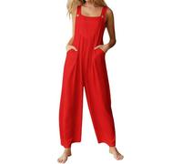 Generisch Mono para mujer, moderno, monocolor, con bolsillos, manga larga, elegante y perfecto para el día a día., rojo, 5XL