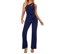 Generisch Mono para mujer Sexy : una pieza elegante Curvy de un solo hombro mono de trabajo con cinturón traje de cuerpo entero pantalones de traje de pierna recta monos monocolores, marine, S