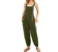 Generisch Mono sin mangas para mujer, con pernera ancha, bolsillos con botones, para pantalones de peto sólidos, estilo pelele de una pieza, para un look informal, cómodo y moderno, Verde militar., M