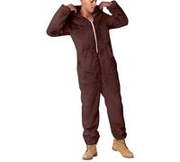 Generisch Mono unisex para adultos, pijama de felpa para hombre, mono, pijama de una pieza, monocolor, holgado, talla única, suave, de una pieza, cálido, con cremallera, pelele informal, marrón, L
