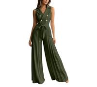 Generisch Mono veraniego para mujer, con cuello, pajarita y cinturón de cintura, línea A, plisado, para oficina, vacaciones y tiempo libre, Verde militar., XXL