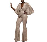 Generisch Monos para mujer para bodas festivas: una pieza elegante con purpurina profunda con cuello en V profundo traje de cuerpo entero lentejuelas mono de trabajo para carnaval disfraz fiesta de