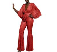 Generisch Monos para mujer para bodas festivas: una pieza elegante con purpurina profunda con cuello en V profundo traje de cuerpo entero lentejuelas mono de trabajo para carnaval disfraz fiesta de