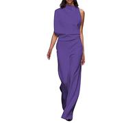 Generisch Monos para mujer para invitados de boda festivos: mono elegante sin mangas temperamento traje de cuerpo entero monocolor de una pieza mono de verano de pierna recta pantalones de traje de