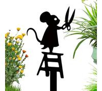 Generisch Mouse Stealing Flower - Garden Sculpture Art, hierro fundido con revestimiento resistente a la intemperie, figura pintada a mano con base de suelo, adorno para exteriores, porche de patio