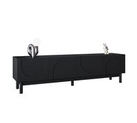 Generisch Mueble bajo para TV de 169 cm, color negro con puertas curvadas, patas de madera maciza, estantes sin mango, capacidad de carga de 60 kg, para TV, multimedia, espacio de almacenamiento