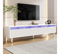 Generisch Mueble de TV blanco moderno de 178 cm - Diseño minimalista con 4 cajones, MDF y acrílico, mueble de TV para televisores de 55 a 75 pulgadas, estructura estable con patas de metal, gestión de
