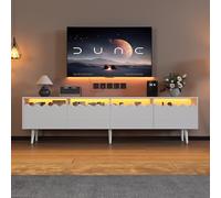 Generisch Mueble de TV con luz LED controlable por aplicación, 176 x 38 x 45 cm, mueble de salón con 2 cajones + 2 armarios, 176 x 38 x 45 cm, tablero de televisión de 75 pulgadas de vidrio templado y