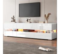 Generisch Mueble de TV de alto brillo de 160 cm moderno con iluminación LED - para televisores de 70 pulgadas, 2 puertas + cajón, inserto de cristal acrílico, apertura de presión blanca - Soporte de