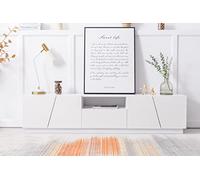 Generisch Mueble de TV de diseño diagonal de 170 cm de ancho, color blanco brillante con 4 puertas, 2 estantes y capacidad de carga de 80 kg, fácil montaje para un salón elegante