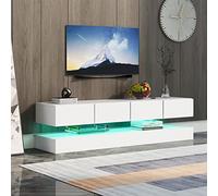 Generisch Mueble de TV montado en la pared con iluminación LED de 16 colores para televisores de 55 pulgadas, 4 cajones y 2 armarios, color blanco, ahorra espacio, 130 x 33 x 15 cm.