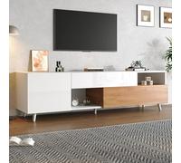 Generisch Mueble para televisión de 180 x 38 x 50 cm, para televisores de 75 pulgadas con 7 estantes, 1 cajón y puerta inferior, cómoda de salón en blanco + color madera
