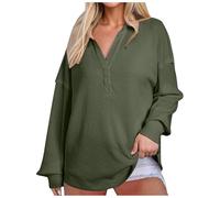 Generisch Mujer 2024 Cuello Camisa Manga Larga Elegante Casual Pocket Top T Pantalones Cortos Mujer, Verde militar., XL