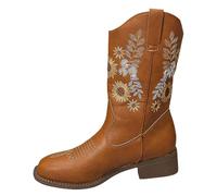 Generisch Mujer Casual Cómodo Flores sin Cremallera Tacón Romano Tacón Bloque Bota Media Pantorrilla Zapatillas Zapatillas Mujer Cálida, caqui, 40 EU
