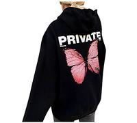 Generisch Mujer Casual Moda Top Camisas Mariposa Estampado Manga Larga Sudadera Cálida Camisa de Bolsillo Sudadera con Capucha Suelta Top, Rosa., L
