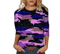 Generisch Mujer Daily Summer Print O Cuello Tops Manga Tres Cuartos Cuello Redondo Camiseta Impreso Loose Side Split Blusa Túnica Pantalones Cortos de Dormir Mujer Corto, Rosa., M