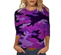Generisch Mujer Daily Summer Print O Cuello Tops Manga Tres Cuartos Cuello Redondo Camiseta Impreso Loose Side Split Blusa Túnica Pantalones Cortos de Dormir Mujer Corto, morado, M