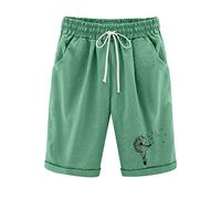 Generisch Mujer Diente de León Impresión Verano Buena Cintura Impresión Pantalones de Lino de Algodón Plus Tamaño Pantalones Cortos Lacing Beach Entrenamiento Pheraus Five Point Pantalones, verde, XL