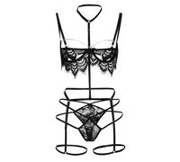 Generisch Mujer Encaje Seductora Mujeres Coqueteo Corsé Ropa Interior, Negro , XXL