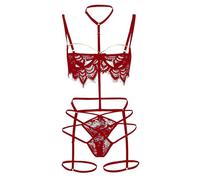 Generisch Mujer Encaje Seductora Mujeres Coqueteo Corsé Ropa Interior, rojo, XL