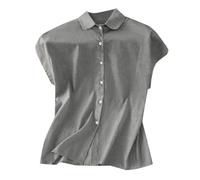 Generisch Mujer Estilo Verano Cuello Redondo Diseño Sensación Holgada Pequeña Manga Volante Camisa Casual Camisas Interiores Mujer Manga Corta, gris, L
