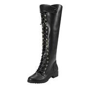 Generisch Mujer Europa Botas de invierno Comercio en el extranjero Botas grandes con cordones por encima de la rodilla Suela de plataforma alta Botas cálidas para exteriores para días fríos, Negro